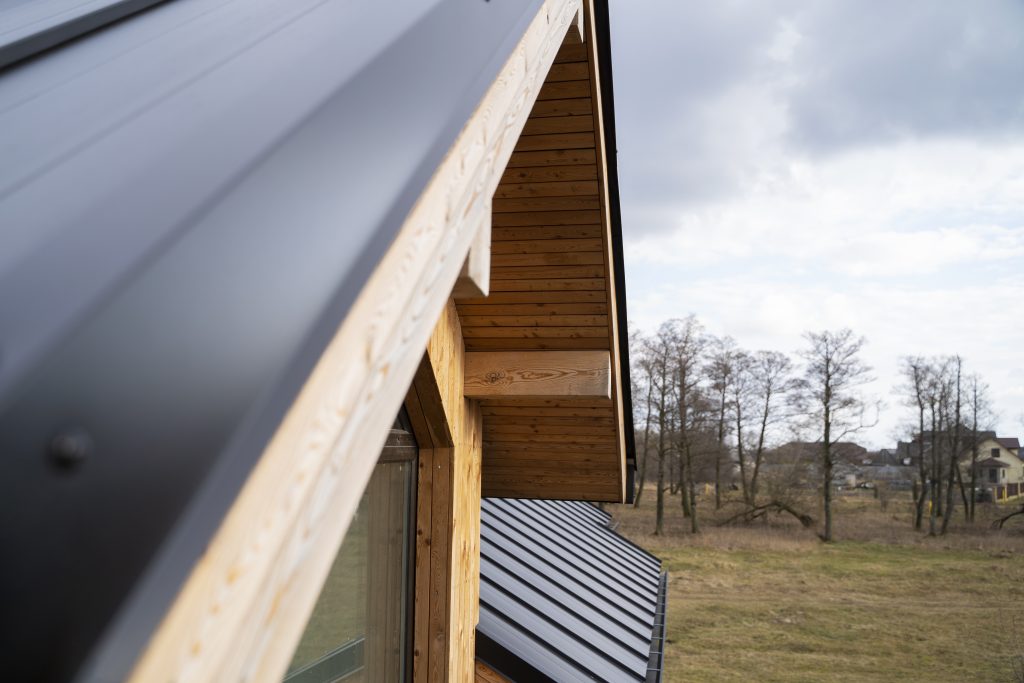 Wooden building with modern roof